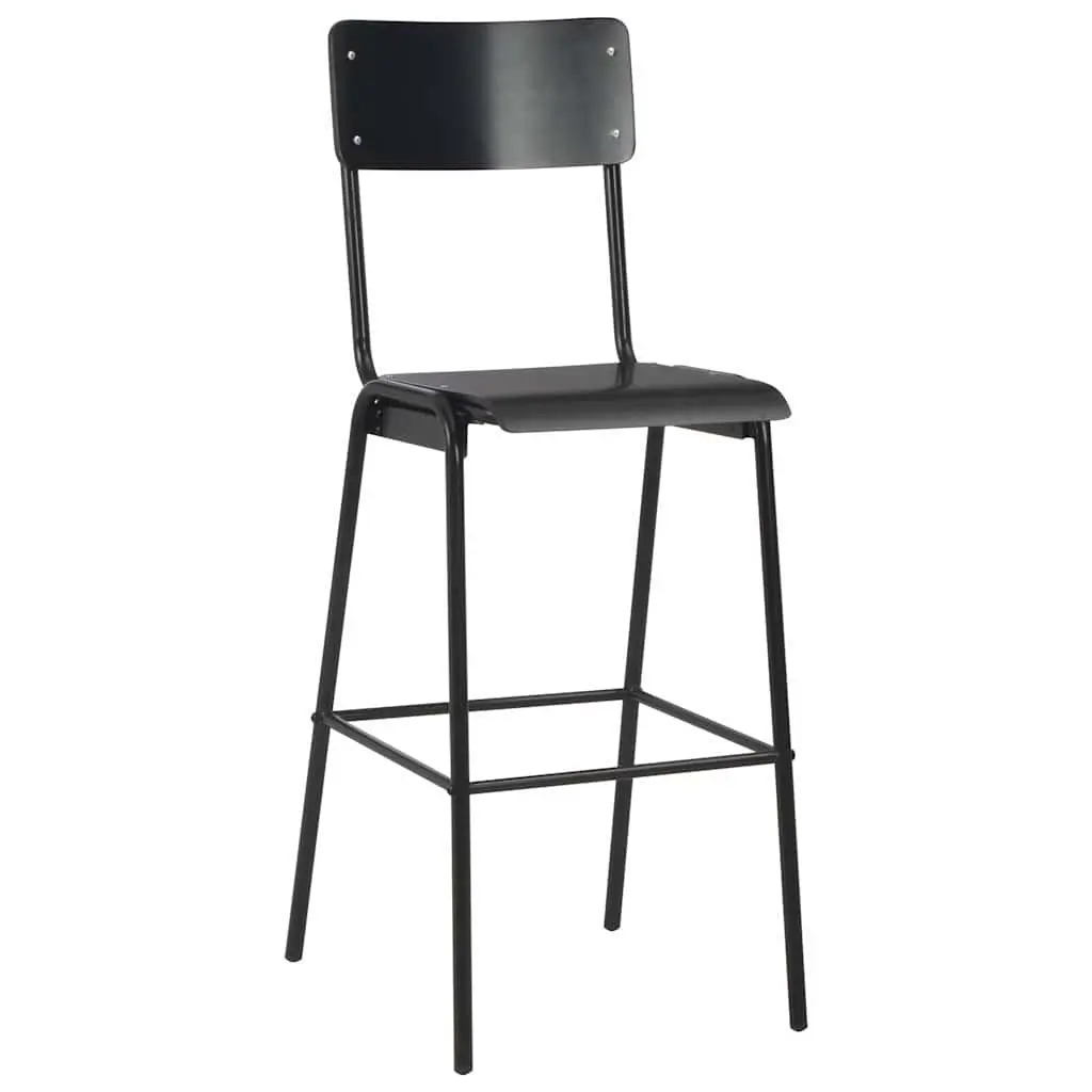 Plywood Bar Stools Stackable Black Steel Legs 2 Piece Kitchen Dining Chairs