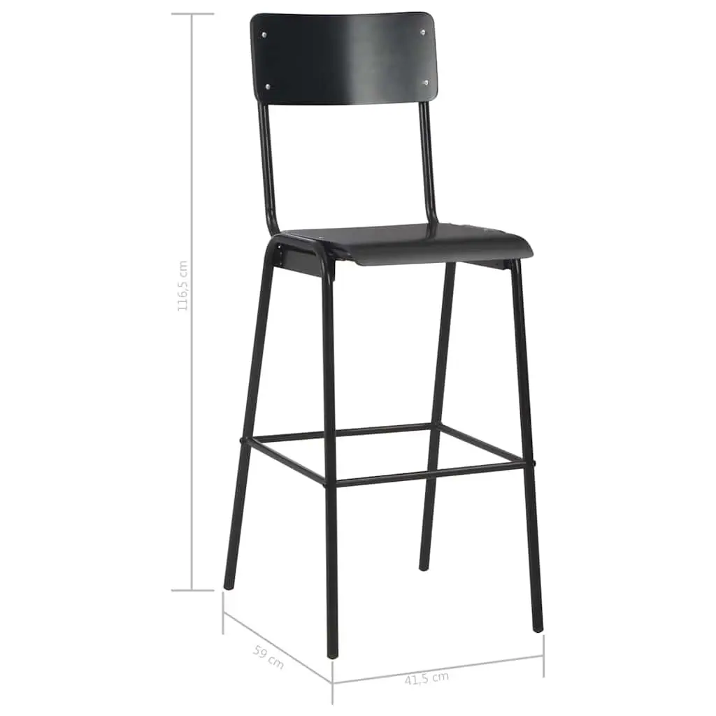 Plywood Bar Stools Stackable Black Steel Legs 2 Piece Kitchen Dining Chairs