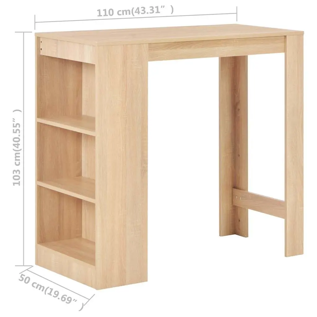 Brown Bar Table with 3 Layer Storage Shelf Engineered Wood 110x50x103cm for Kitchen and Dining Room
