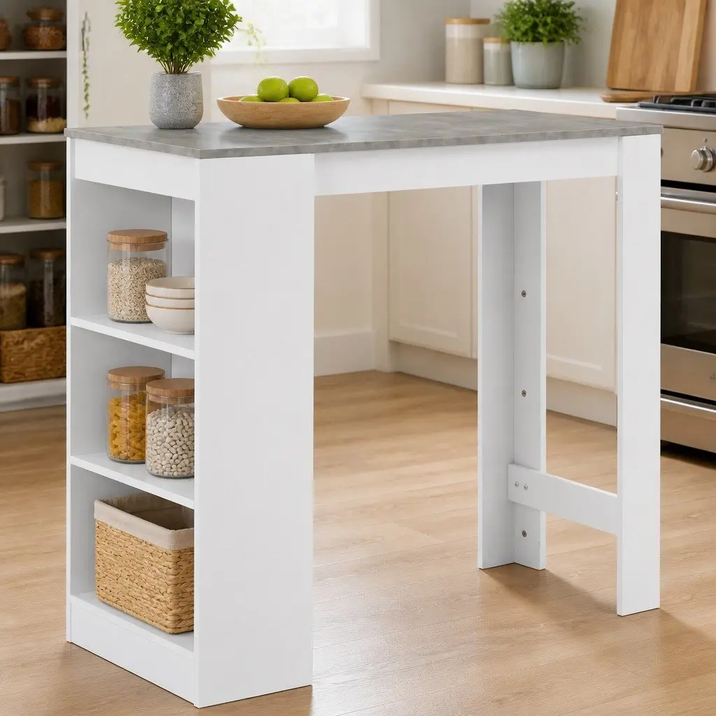Bar Table Engineered Wood 110 x 50 x 103 cm White with Storage Shelf