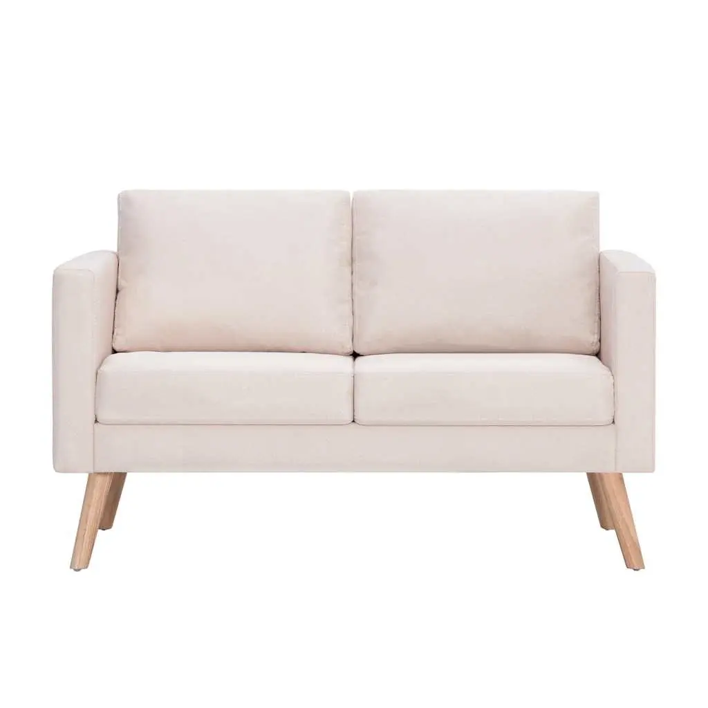 CreamFabric2SeaterSofaWoodenFrameThickPaddedCushionsWideSeatingAreaMachineWashableCovers