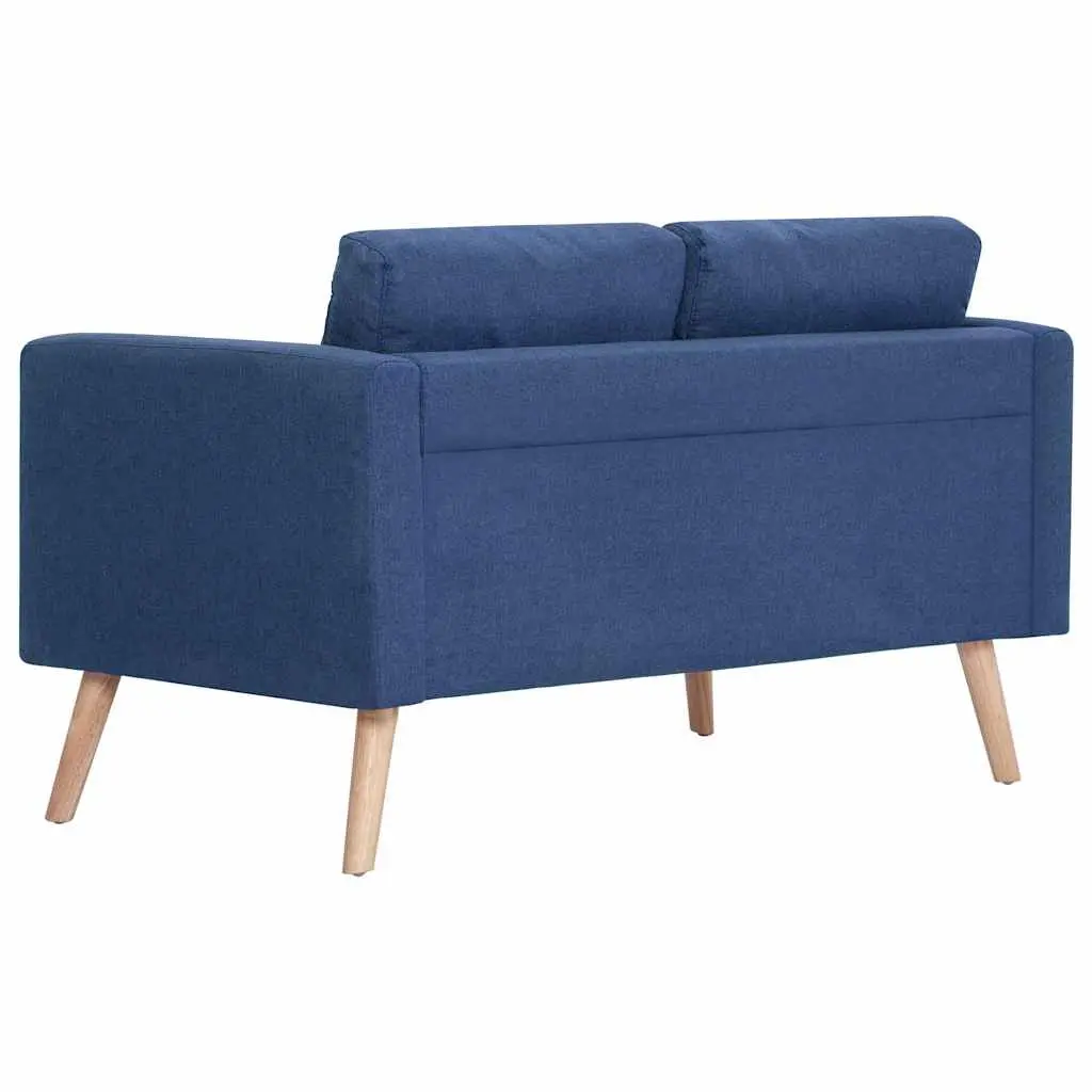 2-Seater Sofa Blue Fabric Couch Wooden Frame Removable Cushions