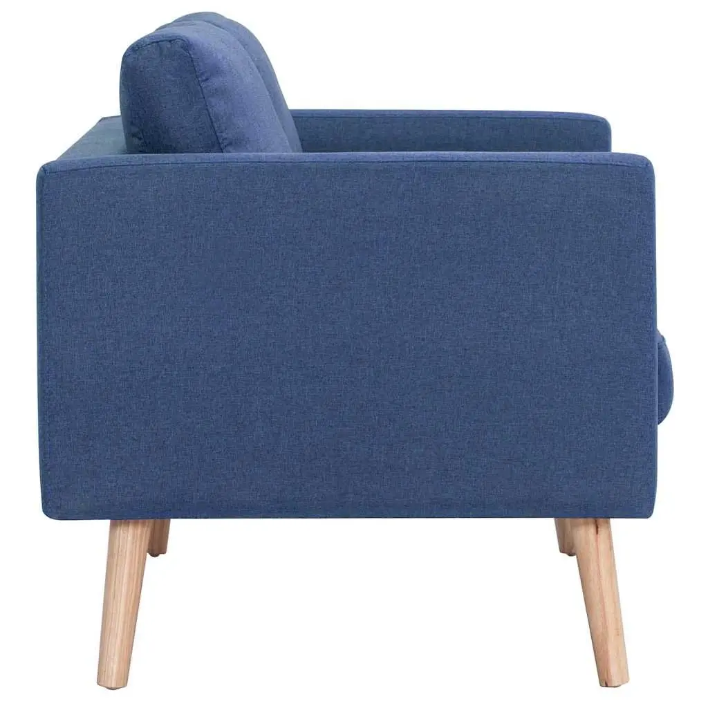 2-Seater Sofa Blue Fabric Couch Wooden Frame Removable Cushions