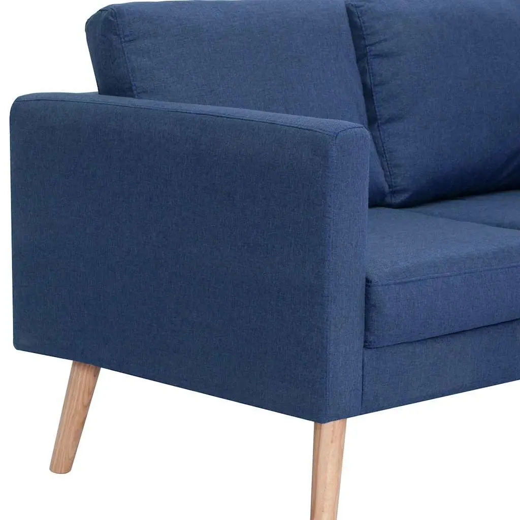 2-Seater Sofa Blue Fabric Couch Wooden Frame Removable Cushions