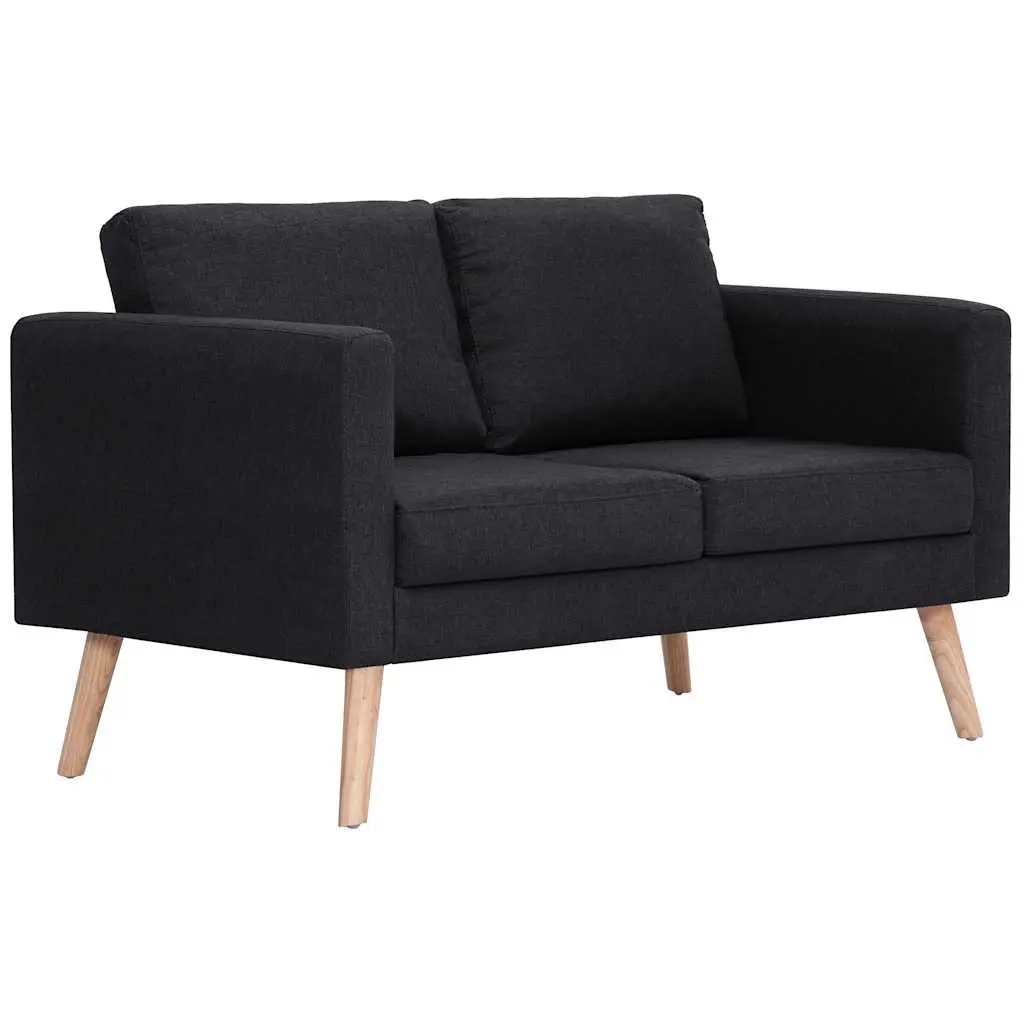 2-Seater Sofa Fabric Black Padded Cushions Removable Covers