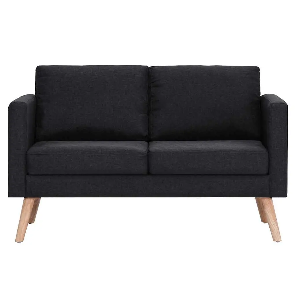 2-Seater Sofa Fabric Black Padded Cushions Removable Covers