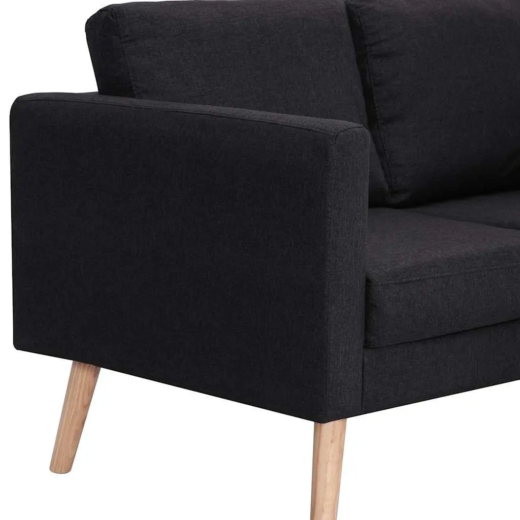 2-Seater Sofa Fabric Black Padded Cushions Removable Covers