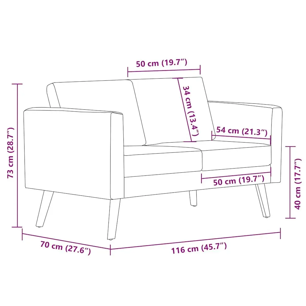 2-Seater Sofa Fabric Black Padded Cushions Removable Covers