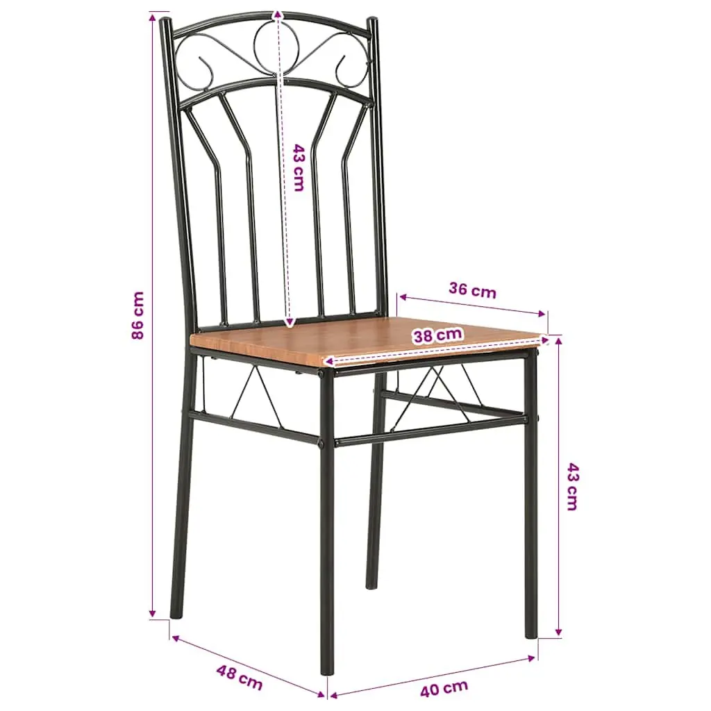 Dining Chairs Set MDF Board and Steel 4 Piece Brown Modern Industrial Style