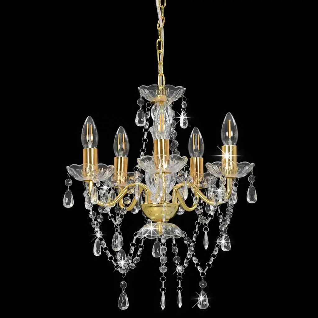 Chandelier Crystal Beads 5 Arm Round Gold Ceiling Lamp