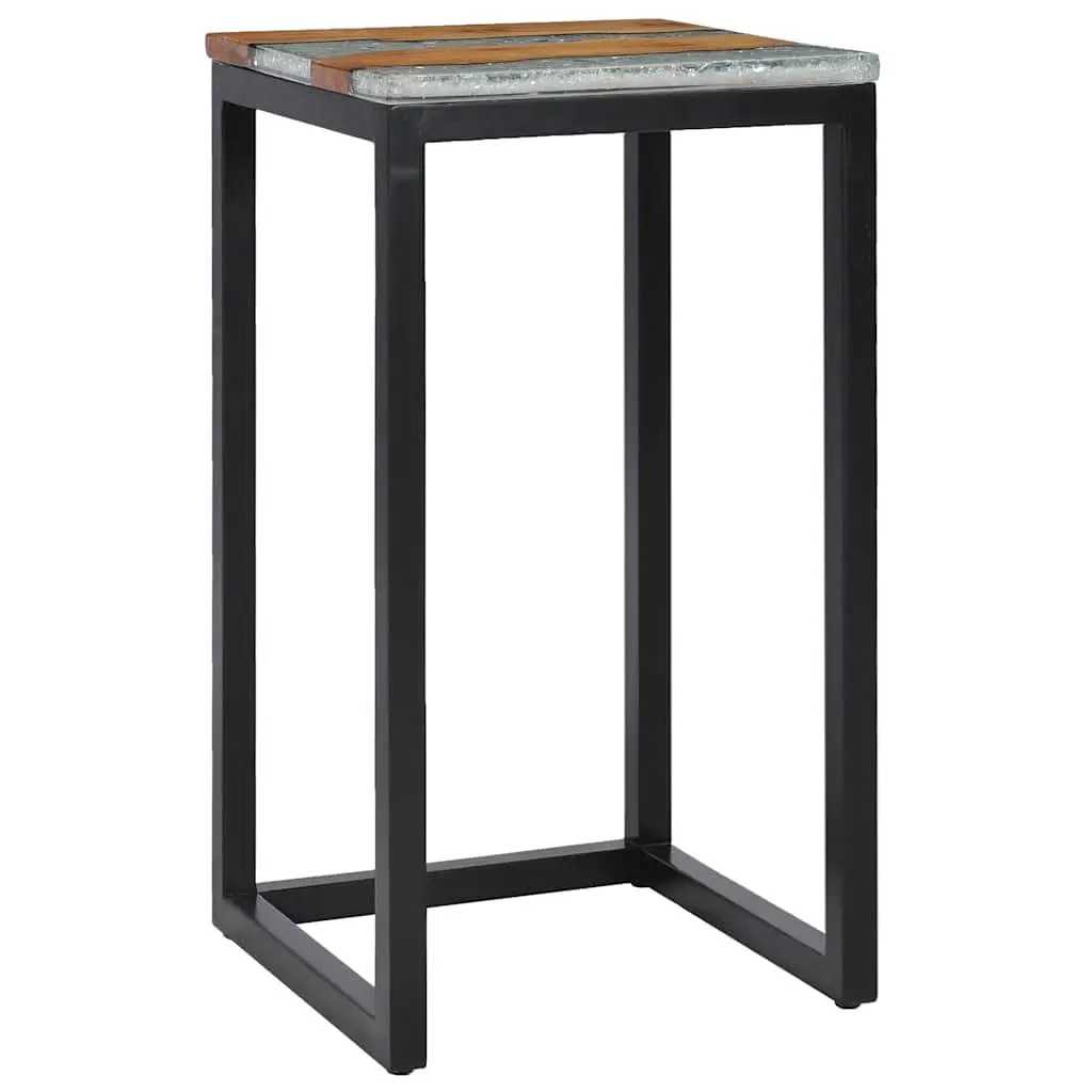 Nesting Tables Solid Teak Wood Crushed Glass 3 Piece Set Brown