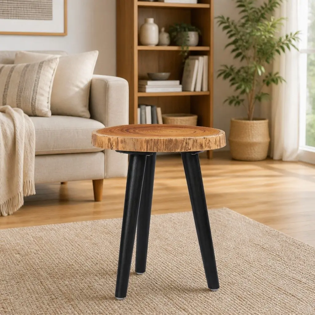 Round Coffee Table Handmade Teak Root Top Mango Wood Base Brown 40cm x 45cm
