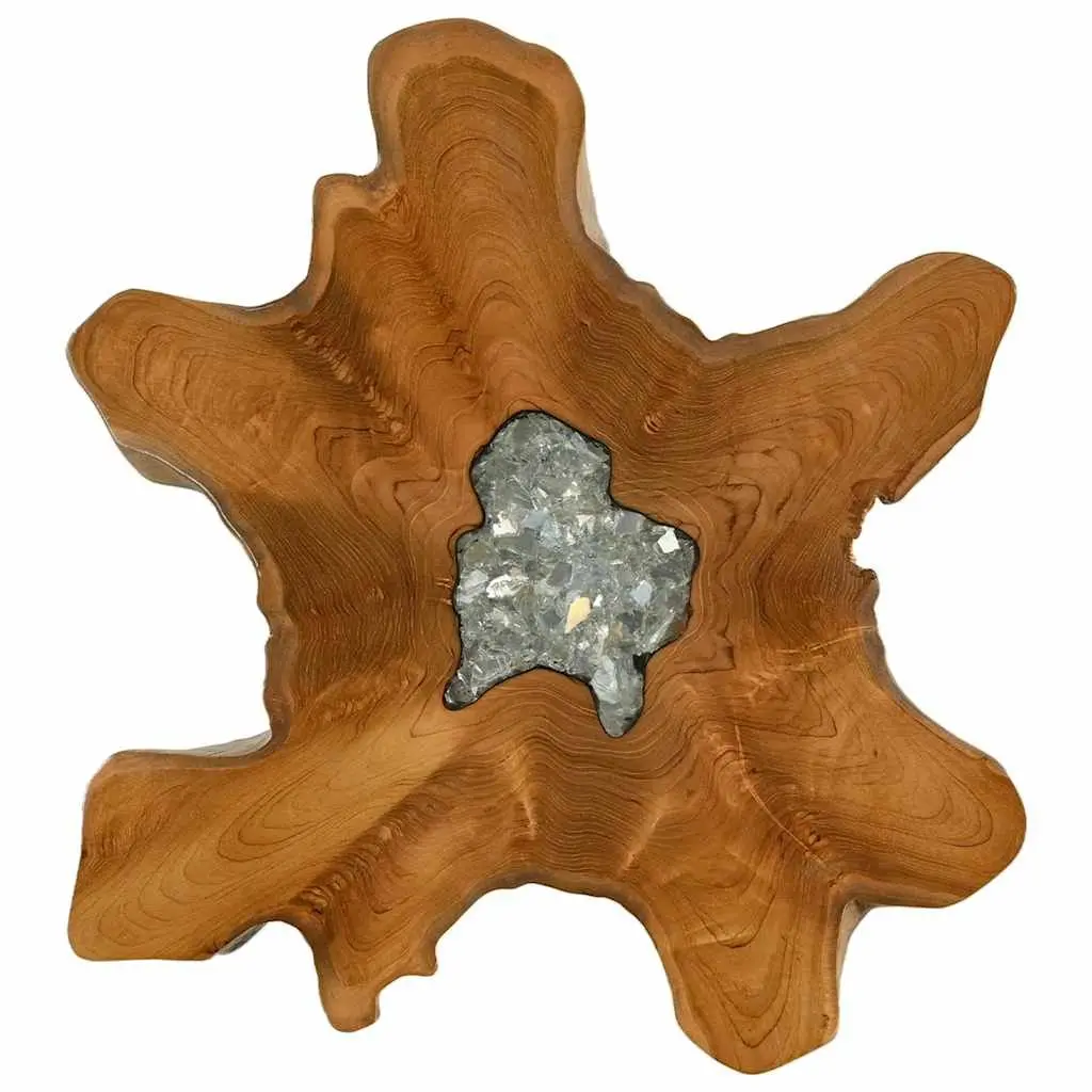 Coffee Table Multicolour 70x45 cm Solid Teak Wood Polyresin Top Handmade Rustic Living Room Furniture