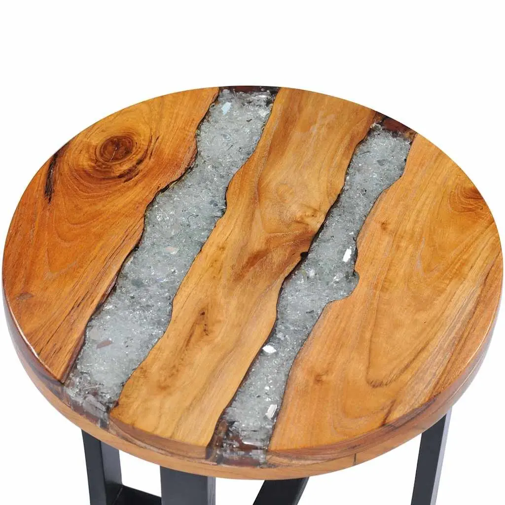 Coffee Table 40x45cm Round Solid Teak Wood Mango Wood Polyresin Side Table