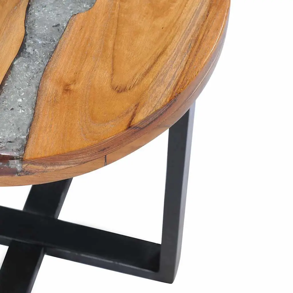 Coffee Table 40x45cm Round Solid Teak Wood Mango Wood Polyresin Side Table