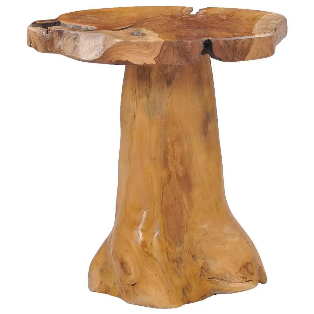 Round Coffee Table Solid Teak Wood 40x40 cm Brown Handmade Accent Living Room