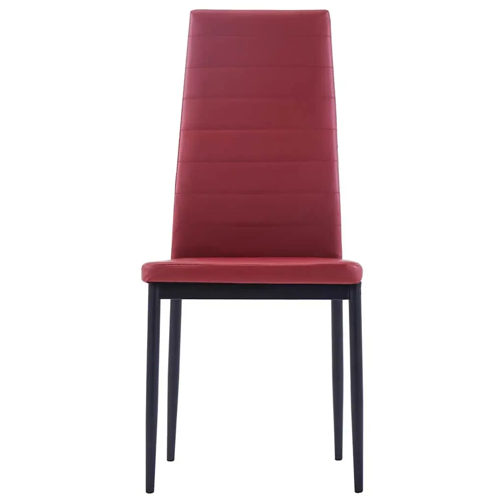 Five Piece Dining Set Modern Tempered Glass Table Wine Red Upholstered Chairs