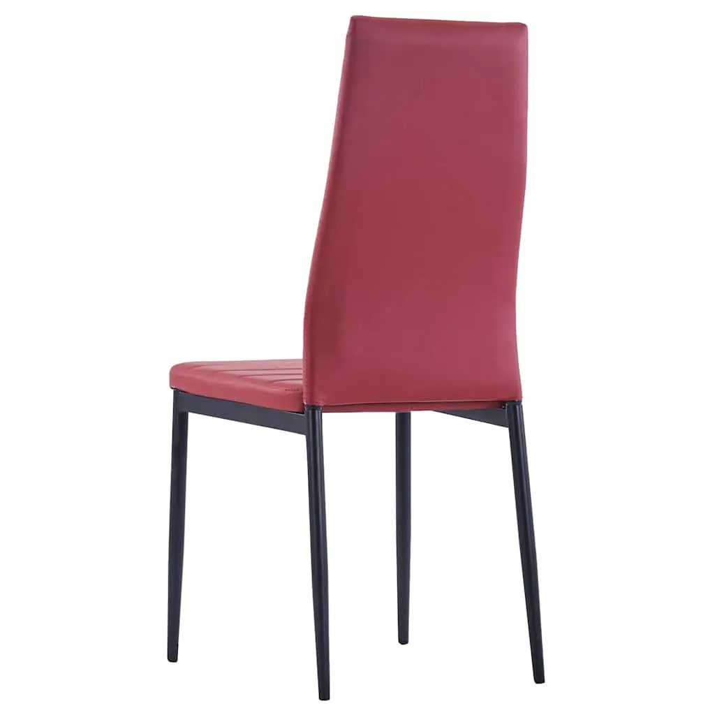 Five Piece Dining Set Modern Tempered Glass Table Wine Red Upholstered Chairs