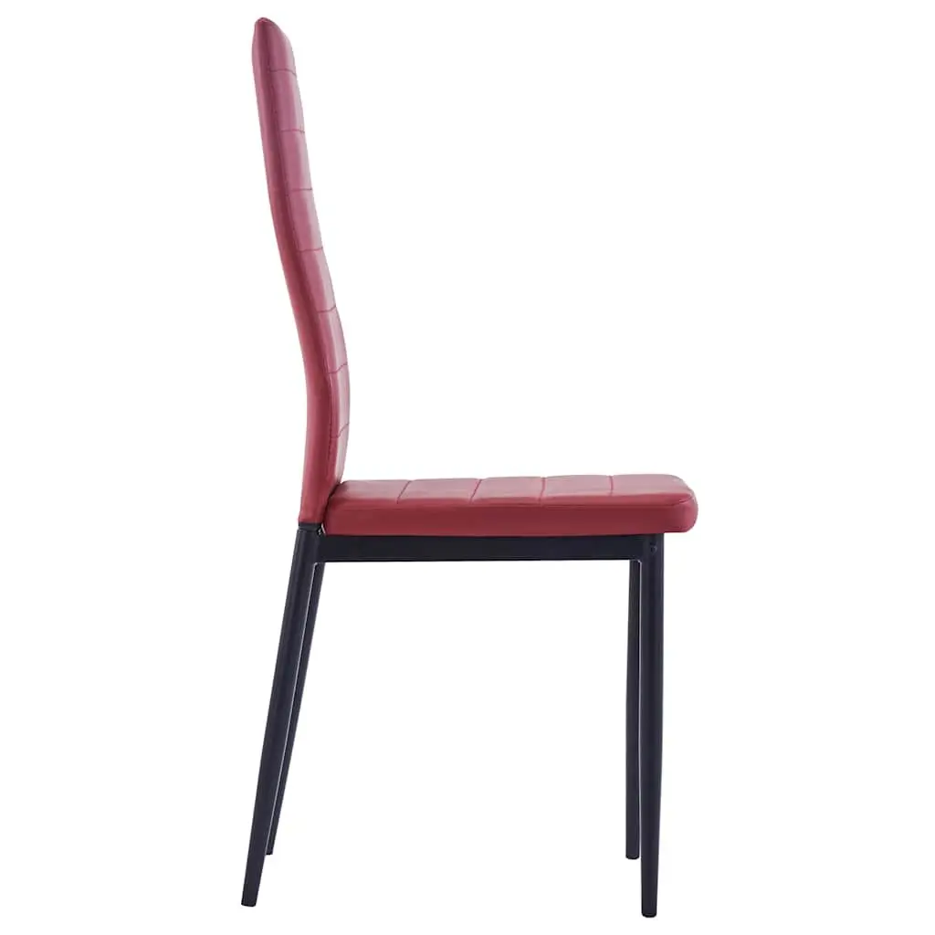 Five Piece Dining Set Modern Tempered Glass Table Wine Red Upholstered Chairs