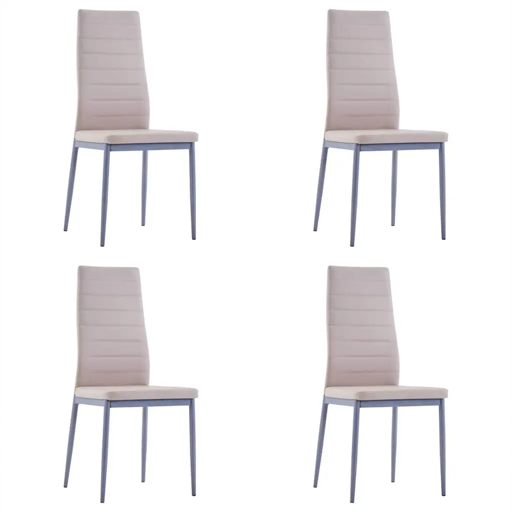 Dining Table Set 5 Piece Tempered Glass Top Faux Leather Chairs Beige