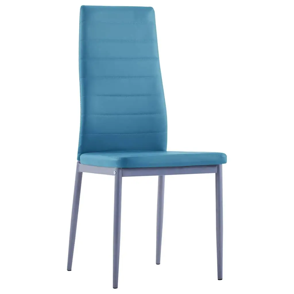 Dining Table Set 7 Piece Tempered Glass Faux Leather Upholstered Chairs Blue