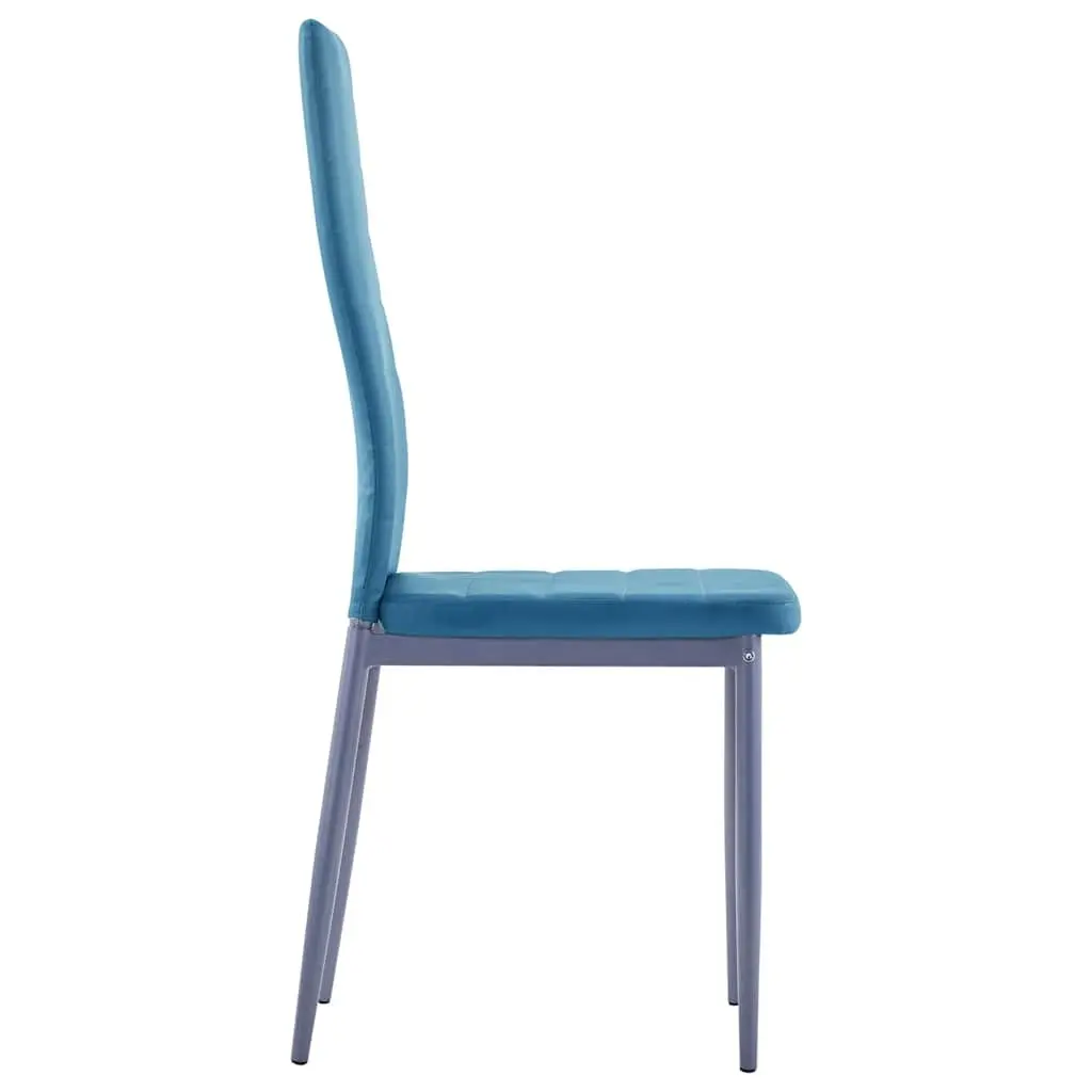 Dining Table Set 7 Piece Tempered Glass Faux Leather Upholstered Chairs Blue