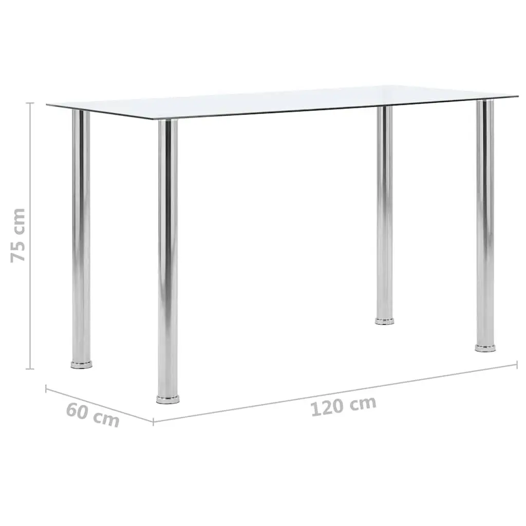 Dining Table Tempered Glass Top Stainless Steel Frame 120 x 60 x 75 cm Transparent