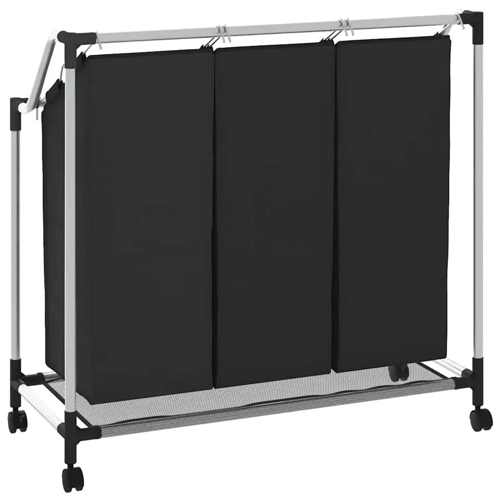 Laundry Sorter Steel Frame Black 3 Bags with Wheels and Handles Utility Room Organizer