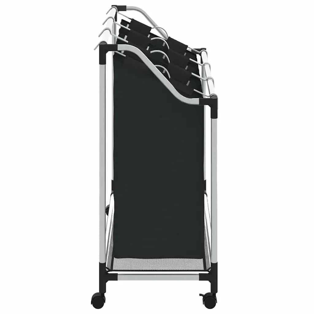 Laundry Sorter Steel Frame Black 3 Bags with Wheels and Handles Utility Room Organizer