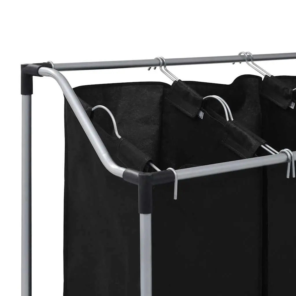 Laundry Sorter Steel Frame Black 3 Bags with Wheels and Handles Utility Room Organizer