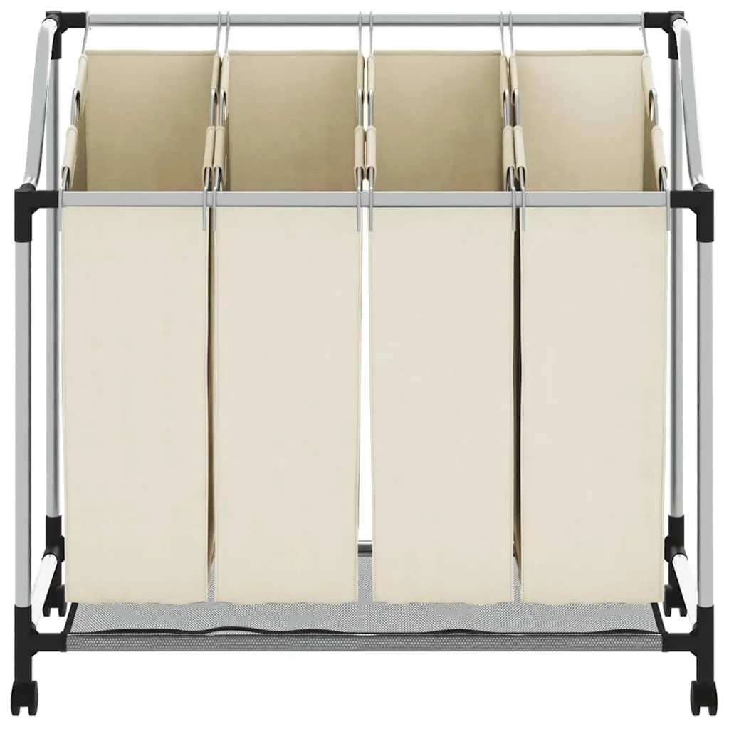 Laundry Sorter Steel Frame 4 Bags Cream with Wheels and Handles