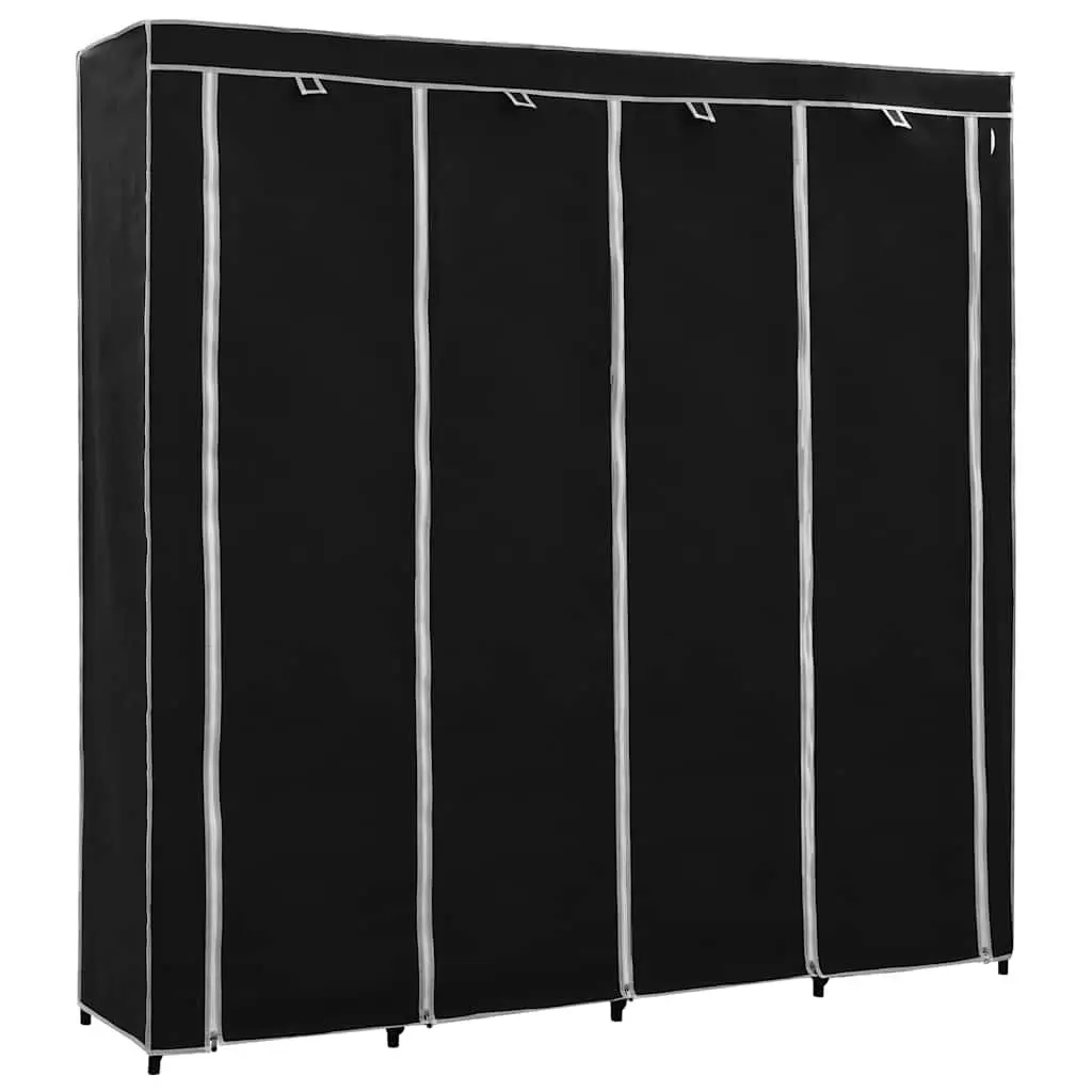 Wardrobe Storage Cabinet Iron Frame Fabric Cover 175x45x170cm Black