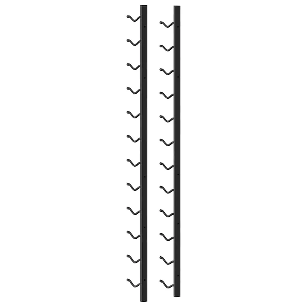 Wall Mounted Wine Rack Iron 12 Bottles Black Set of 2
