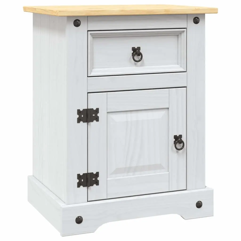 Bedside Cabinet Solid Pinewood Waxed White Mexican Corona Style Nightstand with Drawer