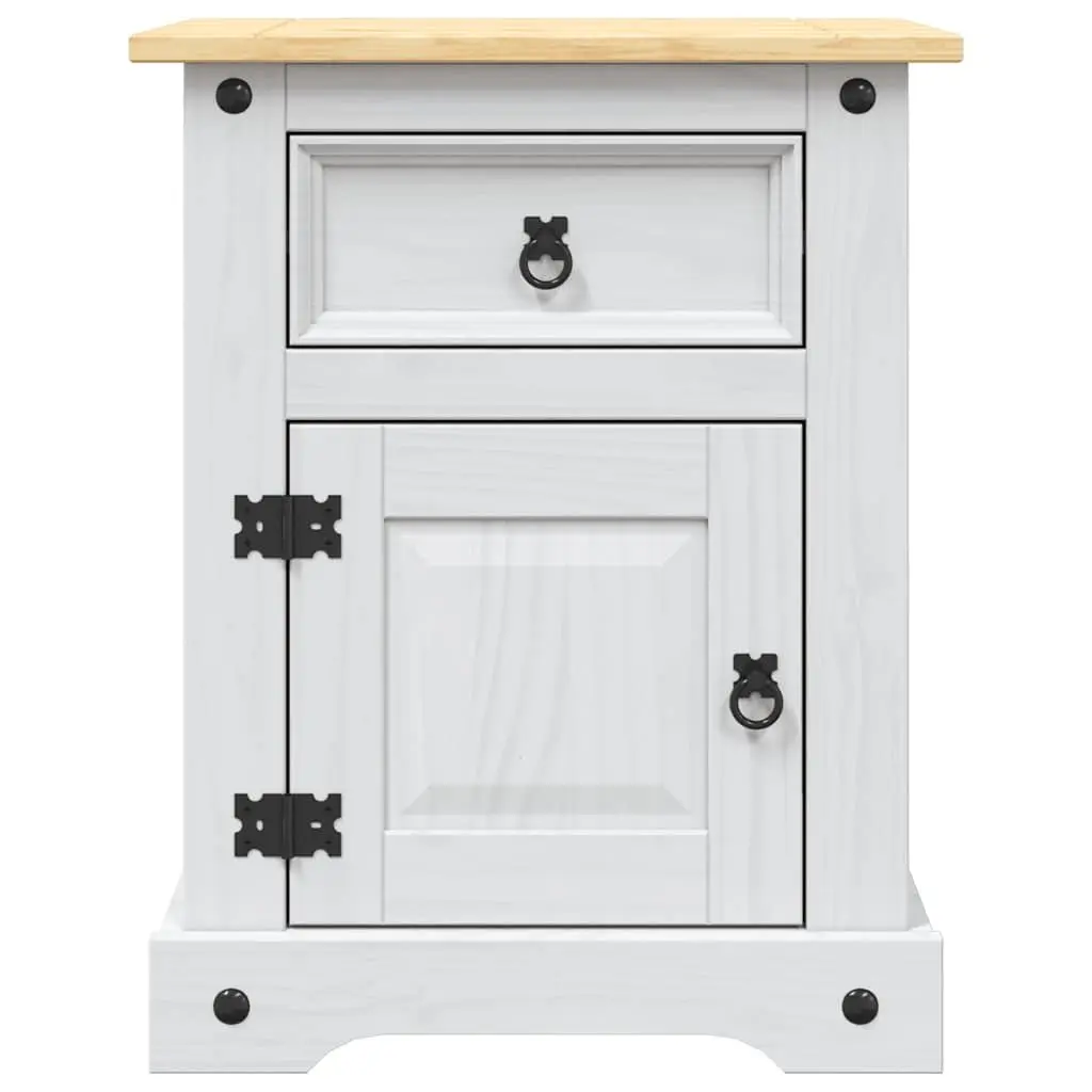 Bedside Cabinet Solid Pinewood Waxed White Mexican Corona Style Nightstand with Drawer