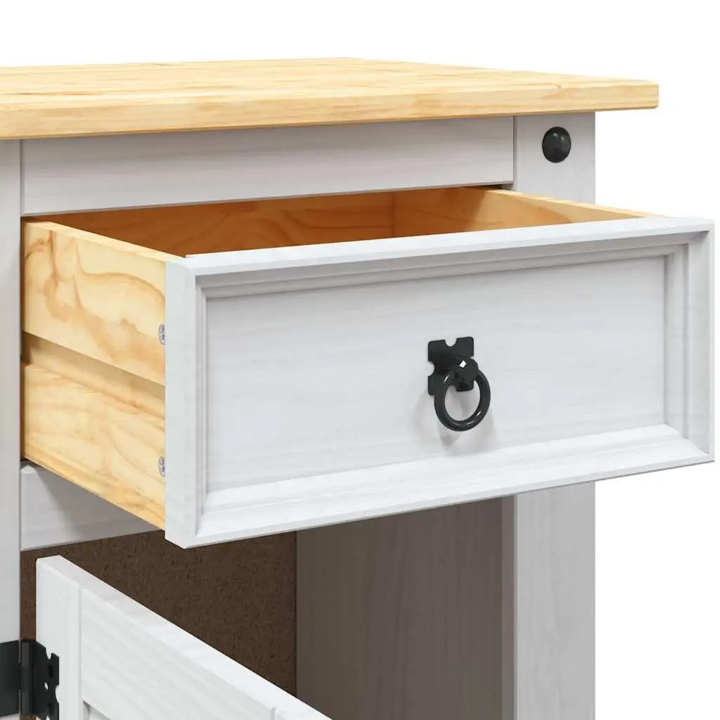 Bedside Cabinet Solid Pinewood Waxed White Mexican Corona Style Nightstand with Drawer