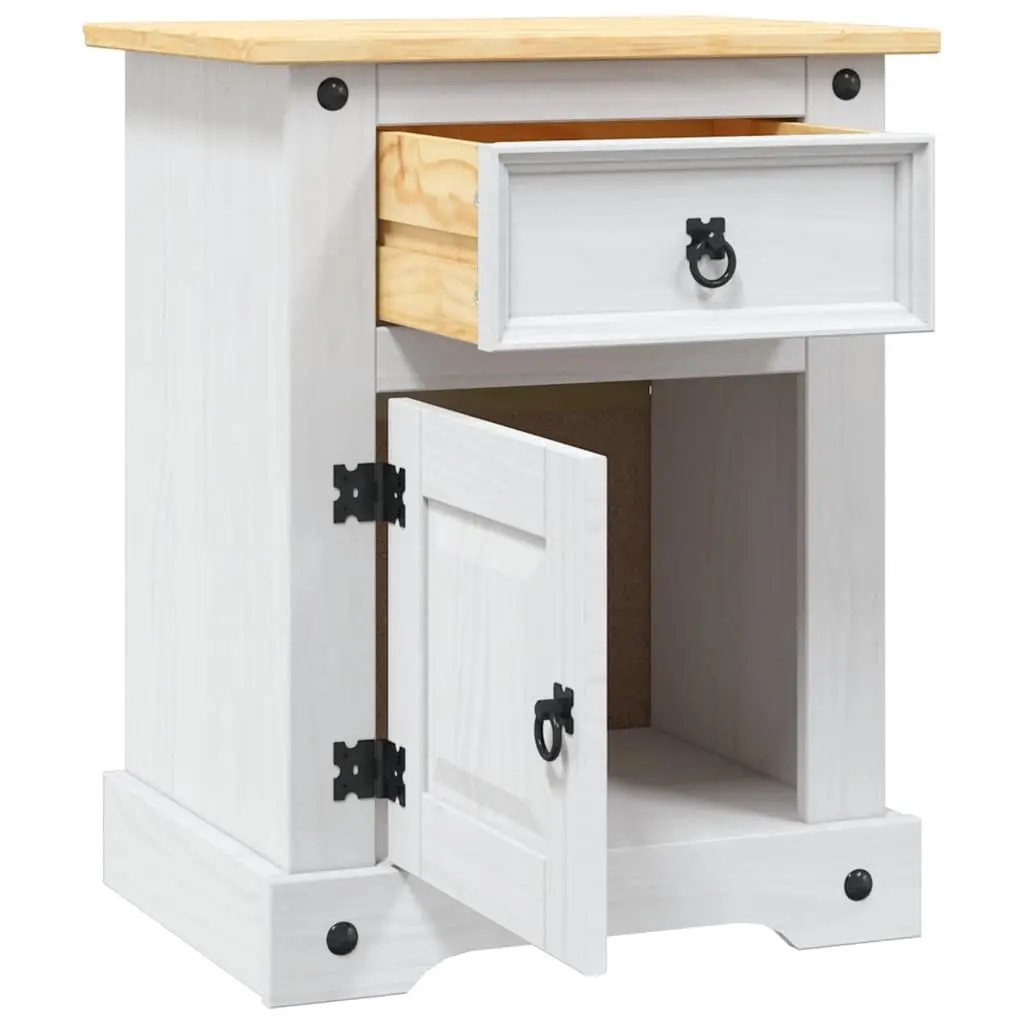 Bedside Cabinet Solid Pinewood Waxed White Mexican Corona Style Nightstand with Drawer