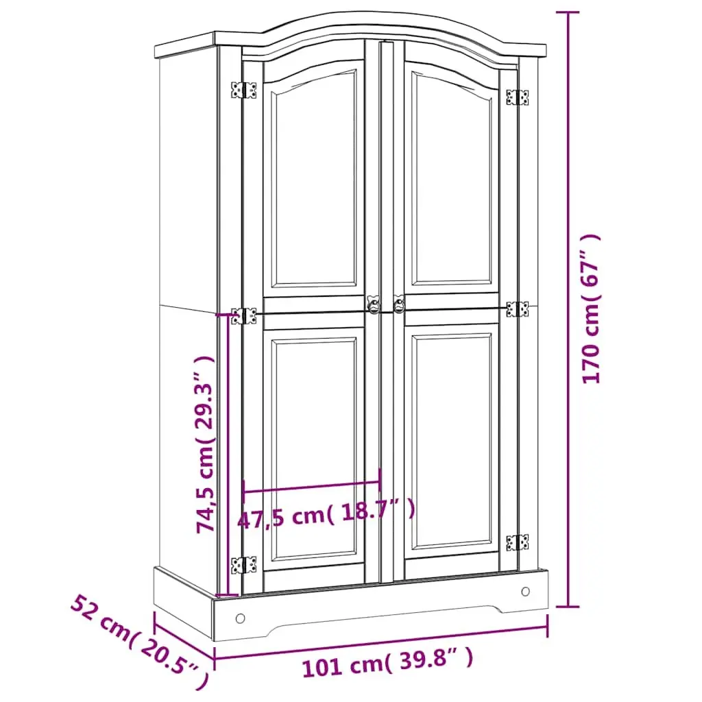 Wooden Wardrobe Solid Pinewood 2 Doors White Mexican Corona Style