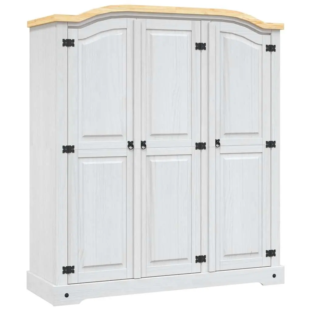 3-Door White Solid Pinewood Wardrobe Mexican Corona Style Cabinet