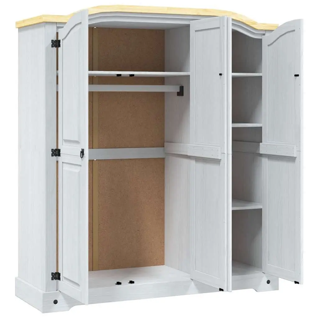 3-Door White Solid Pinewood Wardrobe Mexican Corona Style Cabinet