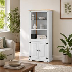 Storage Cabinet White Mexican Pine Cupboard Open Shelves Display Unit