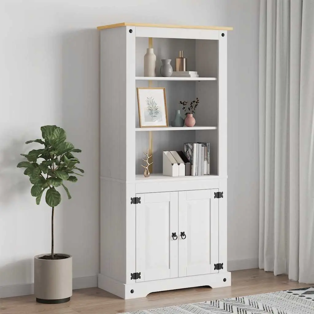 Storage Cabinet Solid Pinewood White 80W x 40D x 170H cm Open Shelves Display Unit
