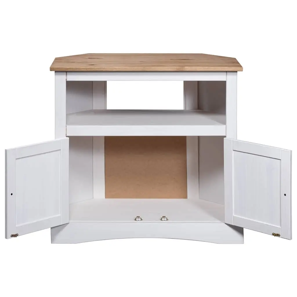 Console Table White Mexican Corona Style Solid Pinewood 80x43x78cm with Enclosed Cabinet and Open Compartment