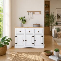 Practical White Pinewood Sideboard for Everyday Use