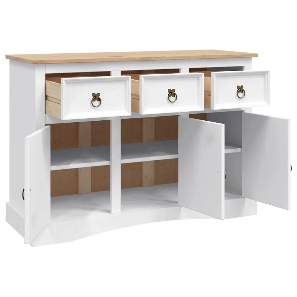 Sideboard White Solid Pinewood Storage Cabinet 3 Doors Drawers Compartments