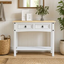 Console Table White Mexican Corona Style End Table 2 Drawers 1 Shelf Storage