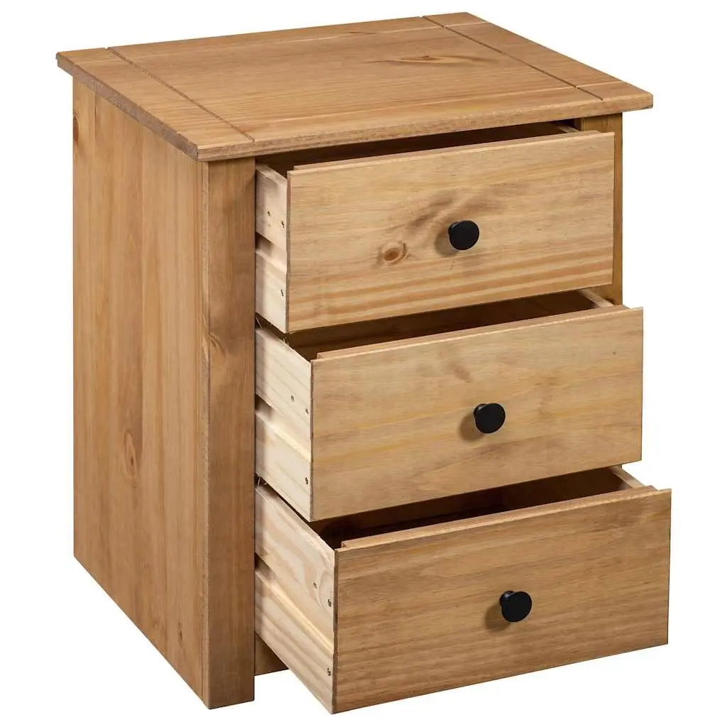 Bedside Cabinet Solid Pine Wood 3 Drawer Storage Chest Brown Nightstand