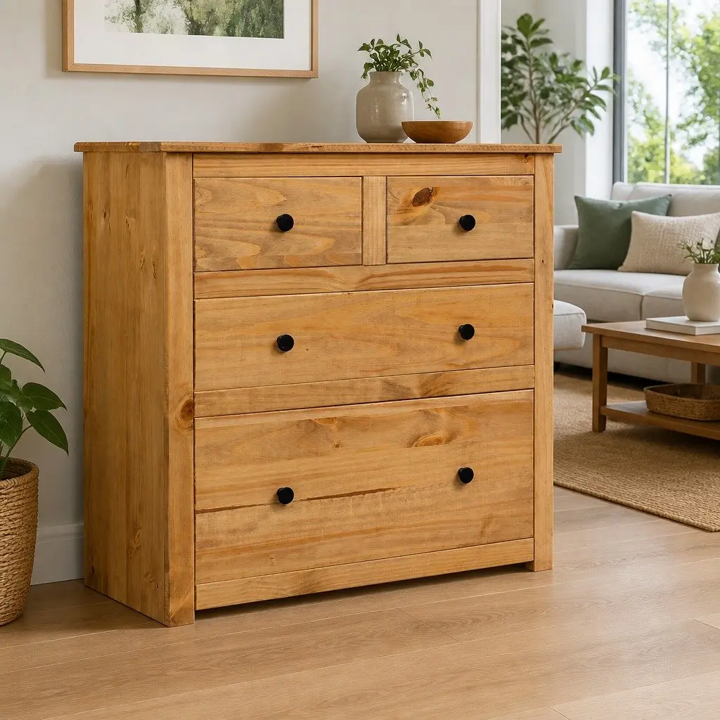 Sideboard Solid Pine Wood 80x40x83 cm Brown Rustic 4 Drawer Storage Cabinet