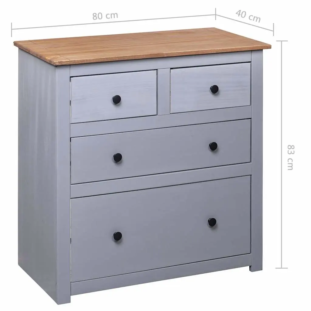 Sideboard Grey 80x40x83cm 4 Drawer Storage Cabinet Solid Pinewood Furniture
