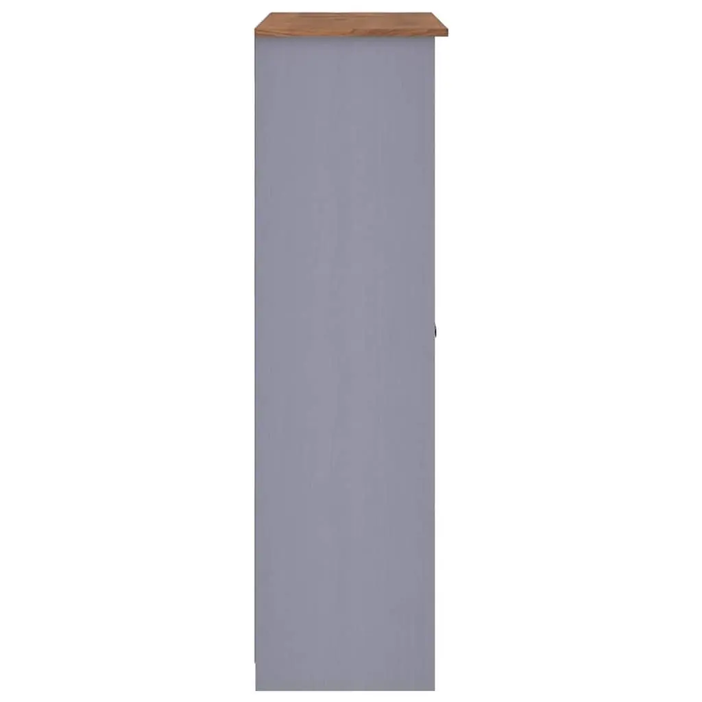 3-Door Wardrobe Solid Pinewood Grey Storage Cabinet Cupboard with Shelves Hanger Bar